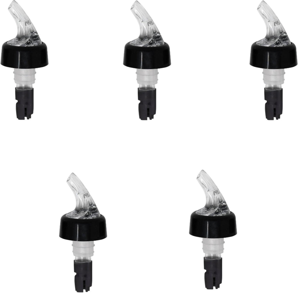 Omcan - 5/8 Oz Clear Spout With Black Tail Measured Liquor Pourer with Collar, Pack of 60 - 80878