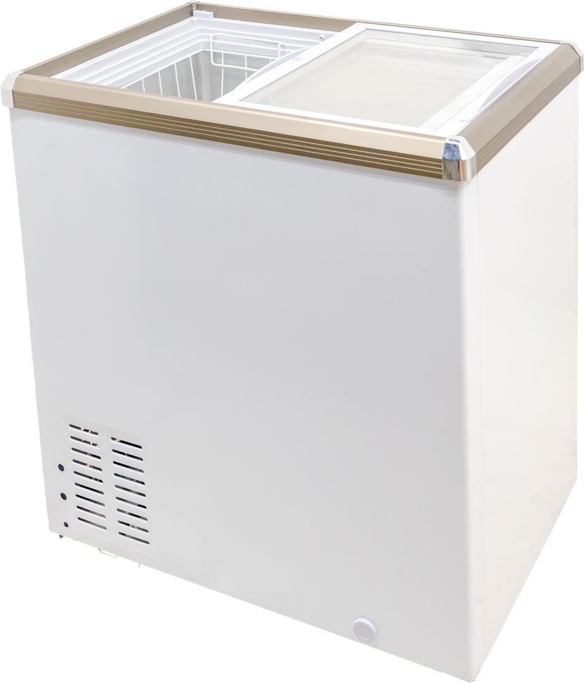 Omcan - 5.3 Cu.Ft Ice Cream Chest Freezer With Flat Glass Top - 45291