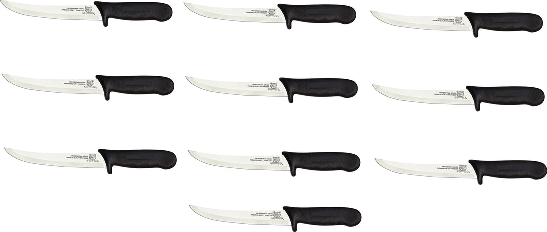 Omcan - 6" Black DR Handle Greban Curved Blade Boning Knife, Pack of 10 - 11564