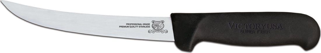 Omcan - 6” Black Handle Curved Blade Victoria USA Boning Knife, Pack of 5 - 12848