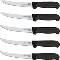 Omcan - 6” Black Handle Curved Blade Victoria USA Boning Knife, Pack of 5 - 12848