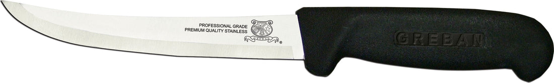 Omcan - 6" Black Handle Greban Curved Blade Boning Knife, Pack of 10 - 11758