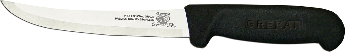 Omcan - 6" Black Handle Greban Flexible Curved Blade Boning Knife, Pack of 10 - 11814