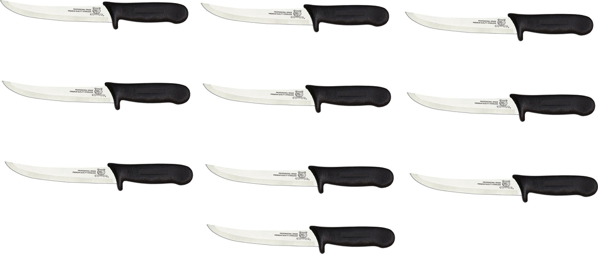 Omcan - 6" Black Handle Greban Flexible Curved Blade Boning Knife, Pack of 10 - 11814