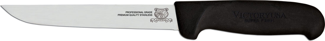 Omcan - 6” Black Super Fiber Handle Victoria USA Straight Blade Boning Knife, Pack of 10 - 12844