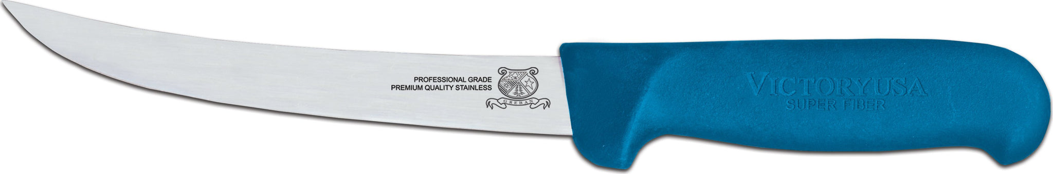Omcan - 6” Blue Handle Curved Blade Victoria USA Boning Knife, 5/cs - 23870