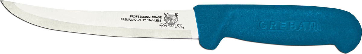 Omcan - 6" Blue Handle Greban Curved Blade Boning Knife, Pack of 10 - 11775