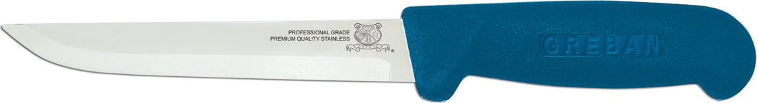 Omcan - 6" Blue Handle Greban Straight Blade Boning Knife, Pack of 20 - 11665