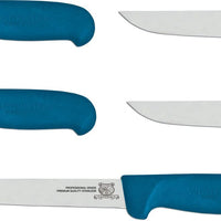 Omcan - 6” Blue Super Fiber Handle Victoria USA Straight Blade Boning Knife, Pack of 10 - 23866