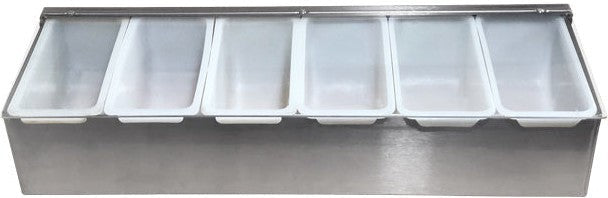 Omcan - 6 Compartment Stainless Steel Condiment Holder with Clear Cover, Pack of 4 - 80867