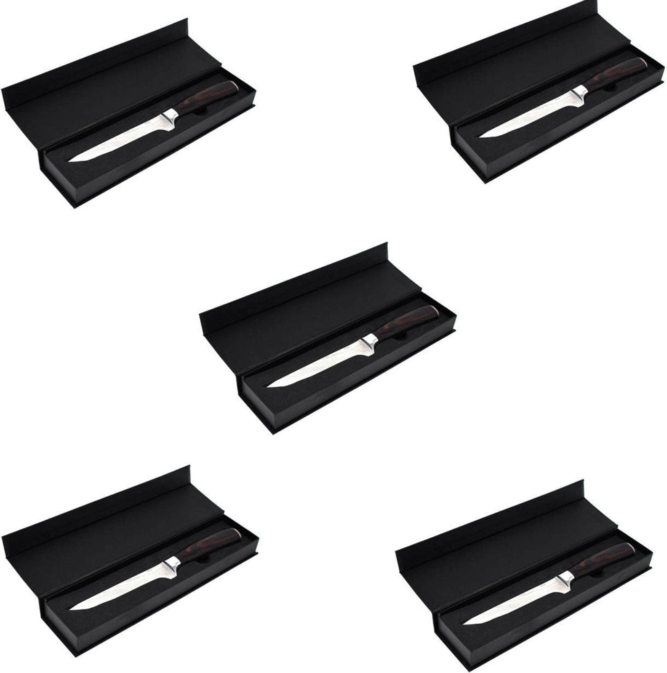 Omcan - 6" Damascus Style Forged Boning Knife with Gift Box, Pack of 5 - 47909