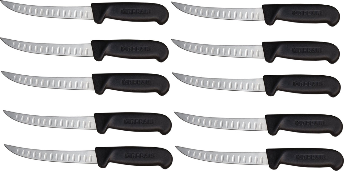 Omcan - 6” Greban Curved Blade G-Edge Boning Knife, Pack of 10 - 11819
