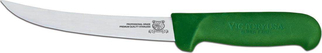 Omcan - 6” Green Handle Curved Blade Victoria USA Boning Knife, Pack of 5 - 23871