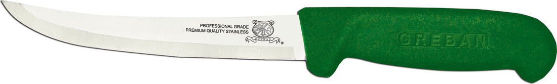 Omcan - 6" Green Handle Greban Curved Blade Boning Knife, Pack of 15 - 11780