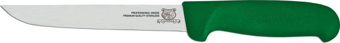 Omcan - 6” Green Super Fiber Handle Victoria USA Straight Blade Boning Knife, Pack of 10 - 23867