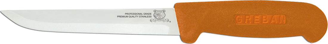 Omcan - 6" Orange Handle Greban Straight Blade Boning Knife, Pack of 20 - 11707