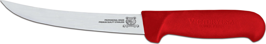 Omcan - 6” Red Handle Curved Blade Victoria USA Boning Knife, Pack of 5 - 23872
