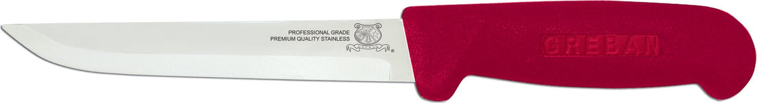 Omcan - 6" Red Handle Greban Straight Blade Boning Knife, Pack of 20 - 11688