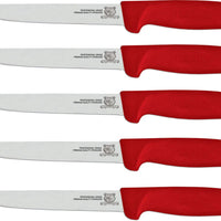 Omcan - 6” Red Super Fiber Handle Victoria USA Straight Blade Boning Knife, Pack of 5 - 23868