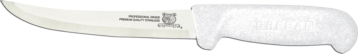 Omcan - 6" White Handle Greban Curved Blade Boning Knife, Pack of 10 - 11801