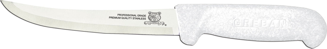 Omcan - 6" White Handle Greban Curved Blade Boning Knife, Pack of 15 - 11801