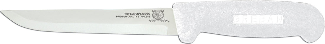 Omcan - 6" White Handle Greban Straight Blade Boning Knife, Pack of 15 - 11717