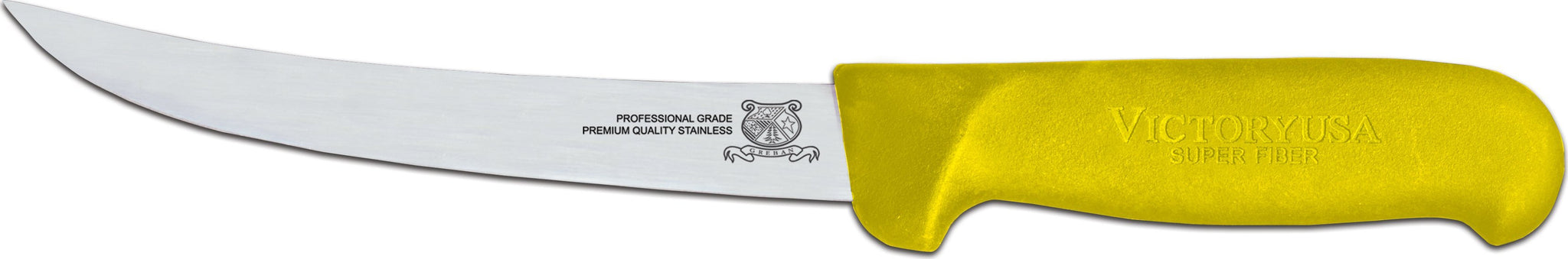 Omcan - 6” Yellow Handle Curved Blade Victoria USA Boning Knife, 5/cs - 23873
