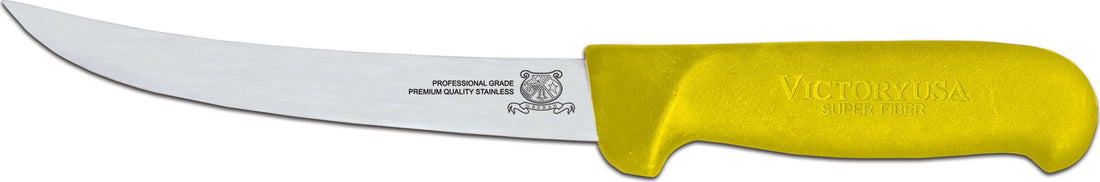 Omcan - 6” Yellow Handle Curved Blade Victoria USA Boning Knife, Pack of 5 - 23873