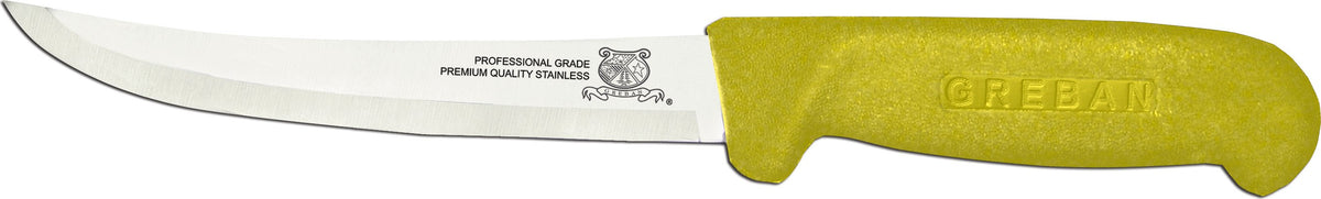 Omcan - 6" Yellow Handle Greban Curved Blade Boning Knife, Pack of 10 - 11793