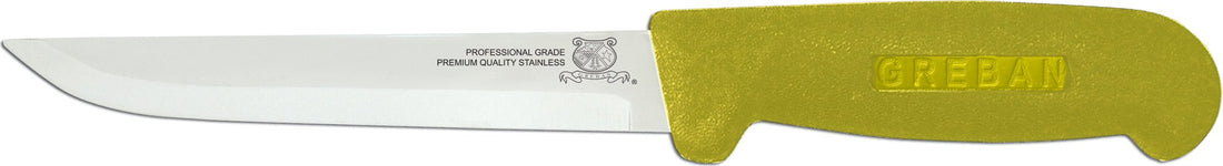Omcan - 6" Yellow Handle Greban Straight Blade Boning Knife, Pack of 20 - 11700