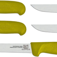 Omcan - 6” Yellow Super Fiber Handle Victoria USA Straight Blade Boning Knife, Pack of 10 - 23869
