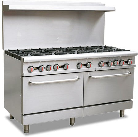 Omcan - 60" 362,000 BTU Commercial Natural Gas Range with 10 Burner and 2 Standard Oven - 46027
