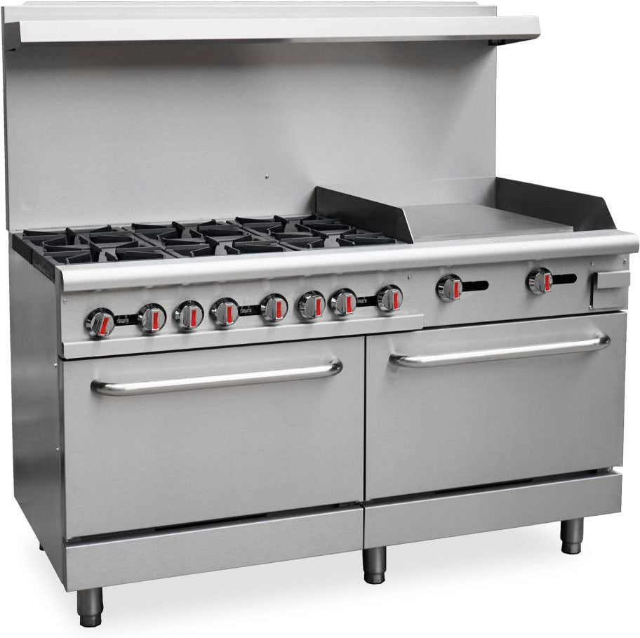 Omcan - 60", 6 Burners Natural Gas Commercial Gas Range wtih 24" Griddle & 2 Ovens - CE-CN-0006-GN