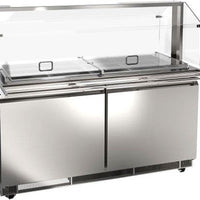 Omcan - 60" Stainless Steel Refrigerated Salad Bar / Cold Food Table with Sneeze Guard, Tray Slide and Pan Covers - 50089