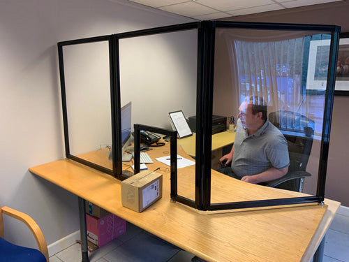 Omcan - 6’8″ x 3′ Clear Polycarbonate Countertop Screen with Window Cut Out - 46761