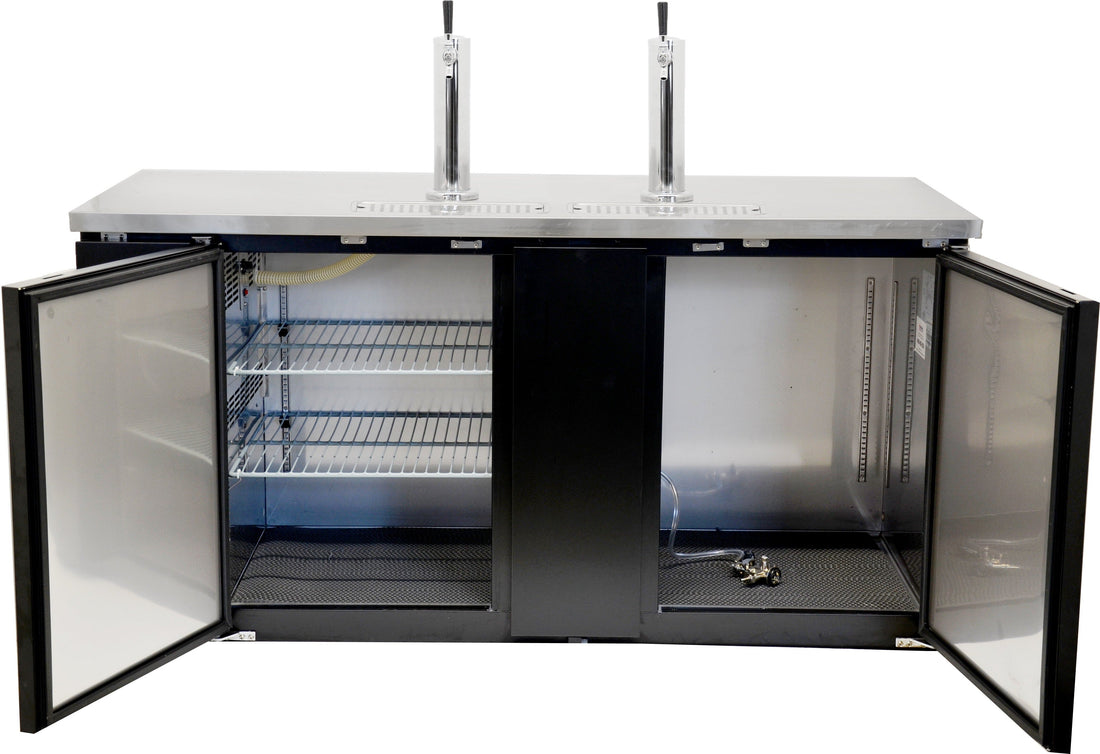 Omcan - 69″ 23.3 Cu.Ft Double Solid Doors Kegerator / Beer Dispenser With 2 Taps - 50068