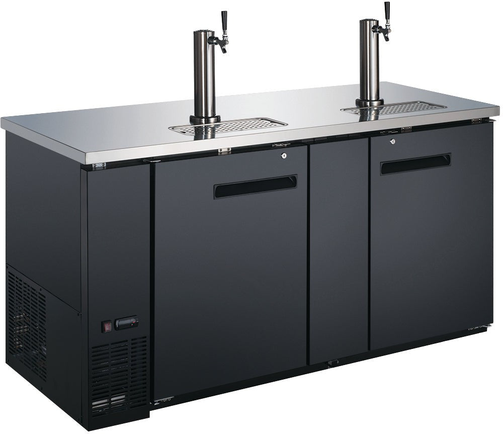 Omcan - 69″ 23.3 Cu.Ft Double Solid Doors Kegerator / Beer Dispenser With 2 Taps - 50068