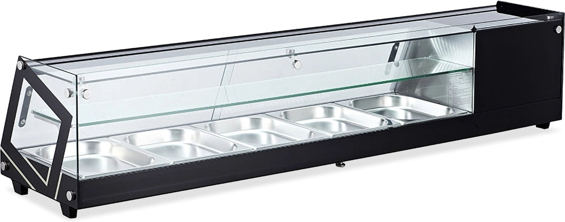 Omcan - 69″ Refrigerated Flat Glass Sushi Showcase with 3.67cu.ft. Capacity - 44395