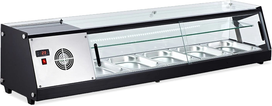 Omcan - 69″ Refrigerated Flat Glass Sushi Showcase with 3.67cu.ft. Capacity - 44395