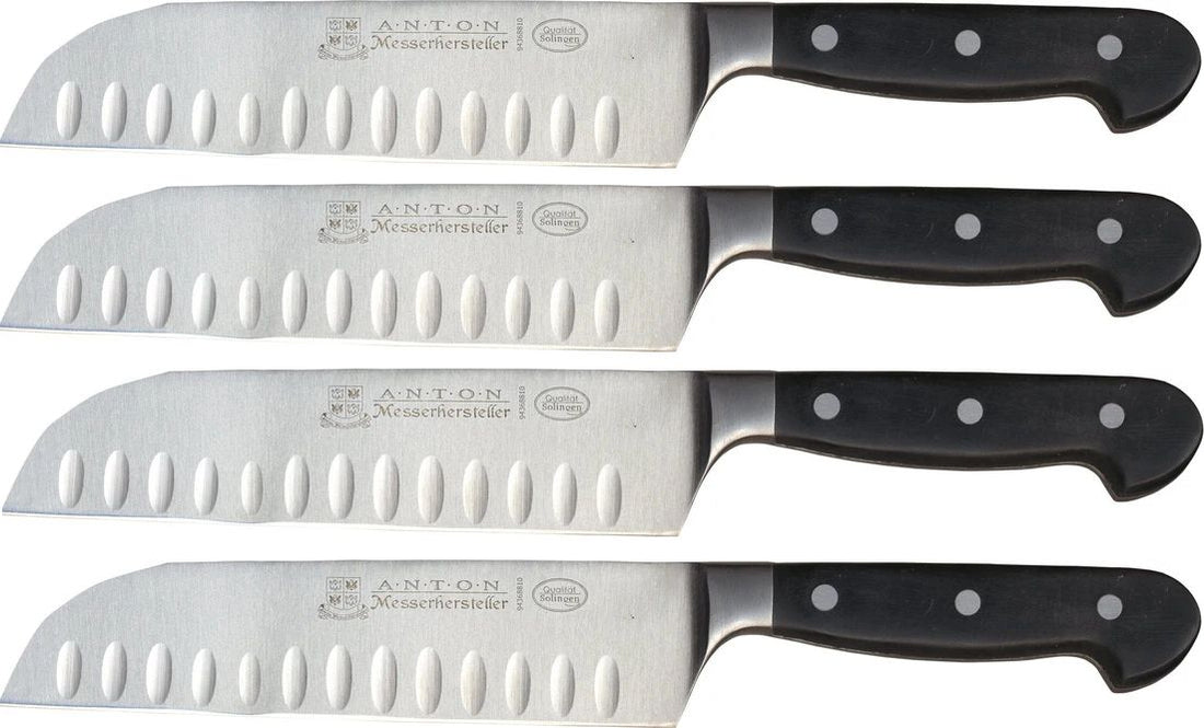 Omcan - 7" Santoku Knife with Forged G-Edge Blade, Pack of 4 - 18350