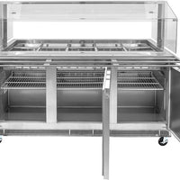 Omcan - 71" Stainless Steel Refrigerated Salad Bar / Cold Food Table with Sneeze Guard, Tray Slide and Pan Covers - 50090