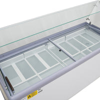 Omcan - 71″ Thirteen Pan Gelato Dipping Cabinet with Flat Sneeze Guard and Pans - 47744