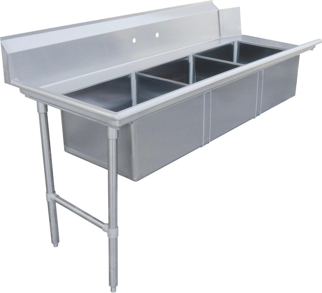 Omcan - 72" Left Side Soiled Dish Table with Three Sinks - 48495