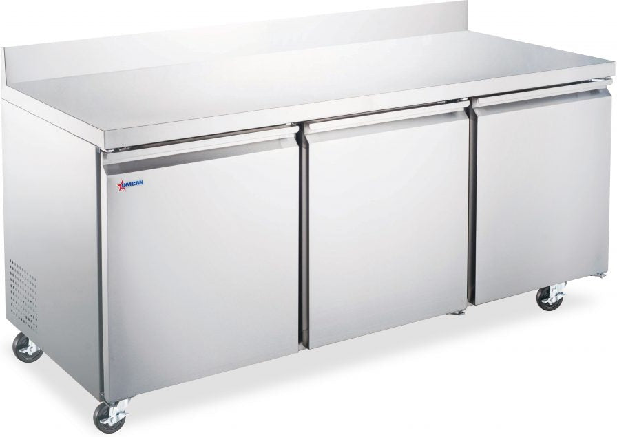 Omcan - 72" Stainless Steel Three Door Worktop Refrigerator with Backsplash - 50100