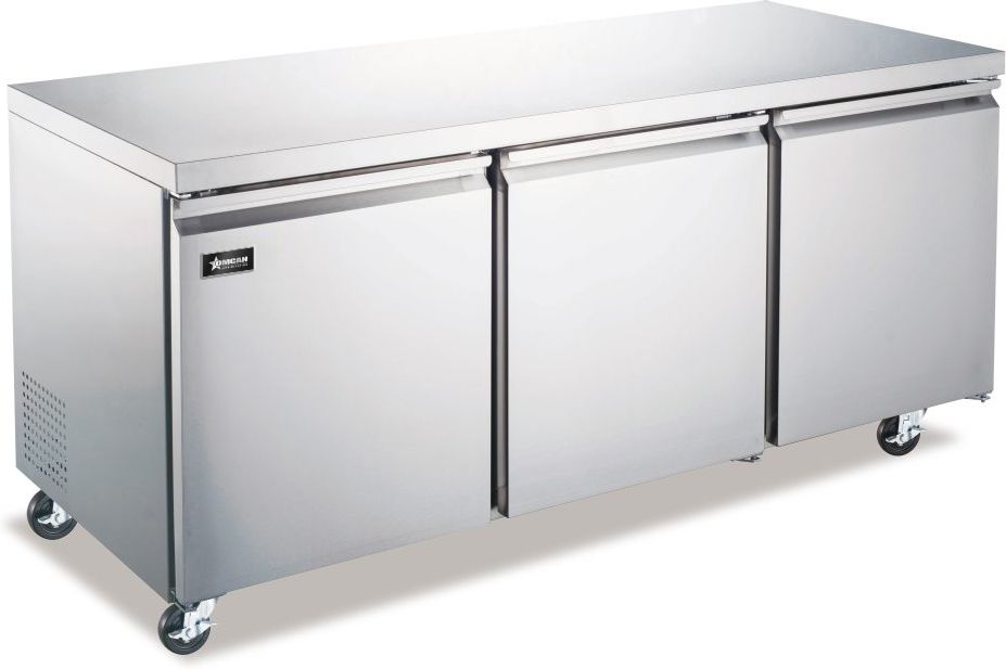 Omcan - 72" Stainless Steel Under Counter Triple Door Refrigerator With 15.5 Cu. Ft. Capacity - 50091