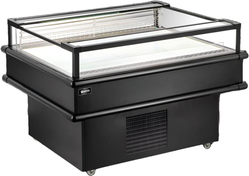 Omcan - 73” Black Refrigerated Island 8.6 Cu. Ft. Top-Open Showcase - 48573