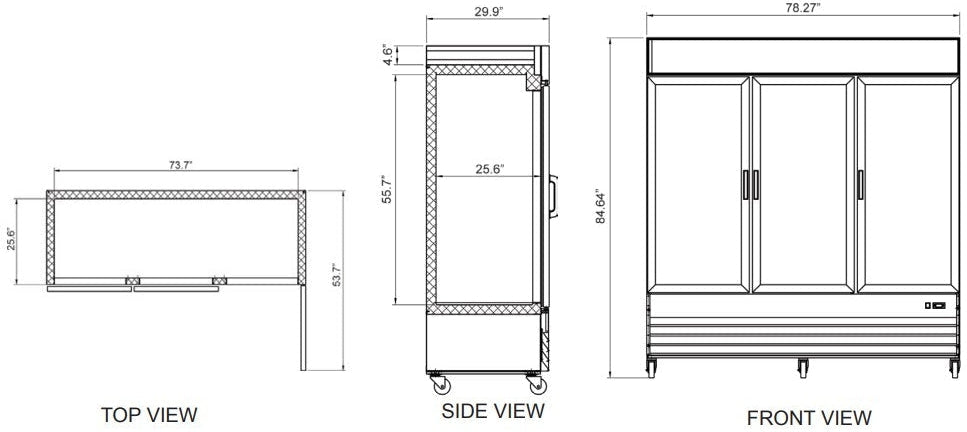 Omcan - 78" 3-Door Swing Glass Refrigerator / Cooler - RE-CN-0052-HC