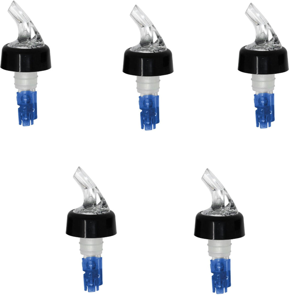 Omcan - 7/8 Oz Clear Spout With Blue Tail Measured Liquor Pourer with Collar, Pack of 5 - 80880