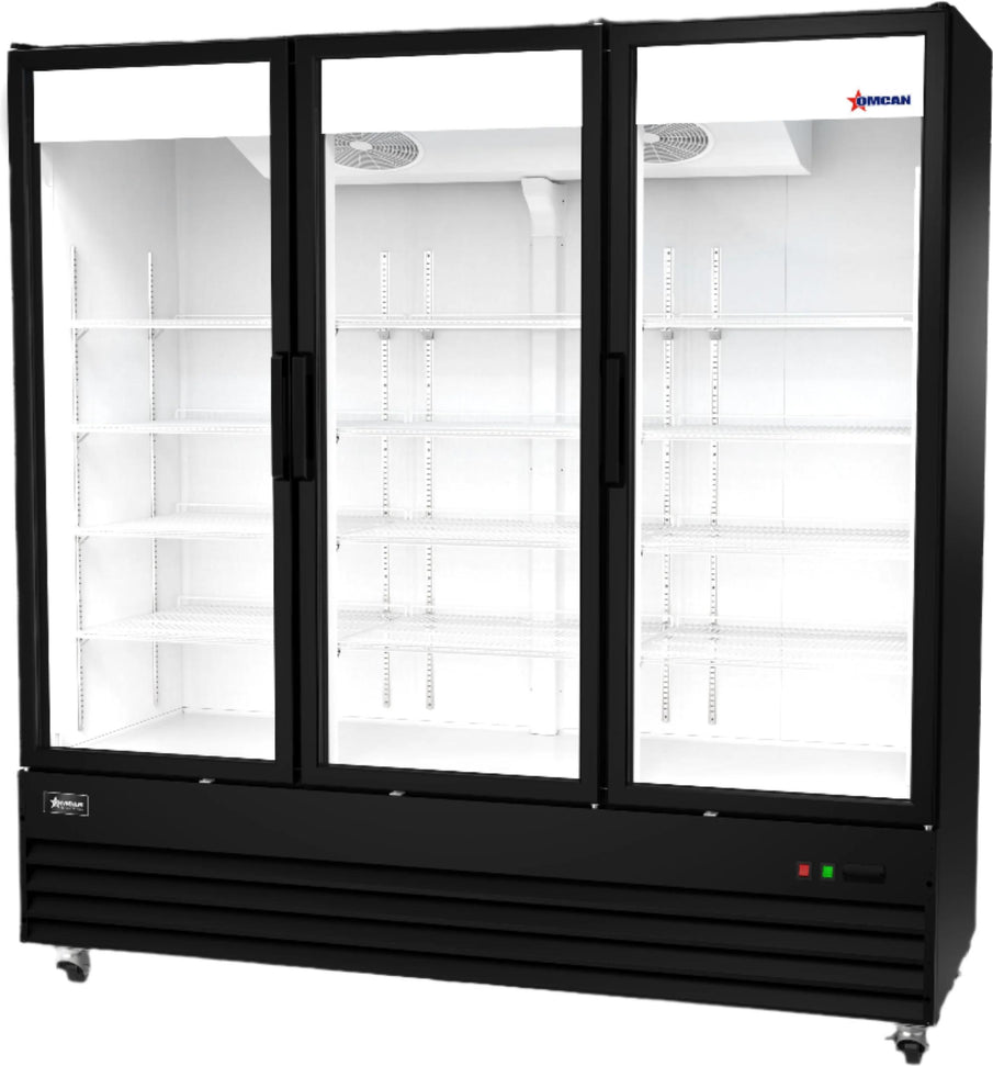 Omcan - 79” Glass 3 Swing Door Black Merchandiser Refrigerator - 50125