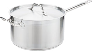Omcan - 7.5 QT Stainless Steel Sauce Pan with Helper Handle & Cover, 2/cs - 80435